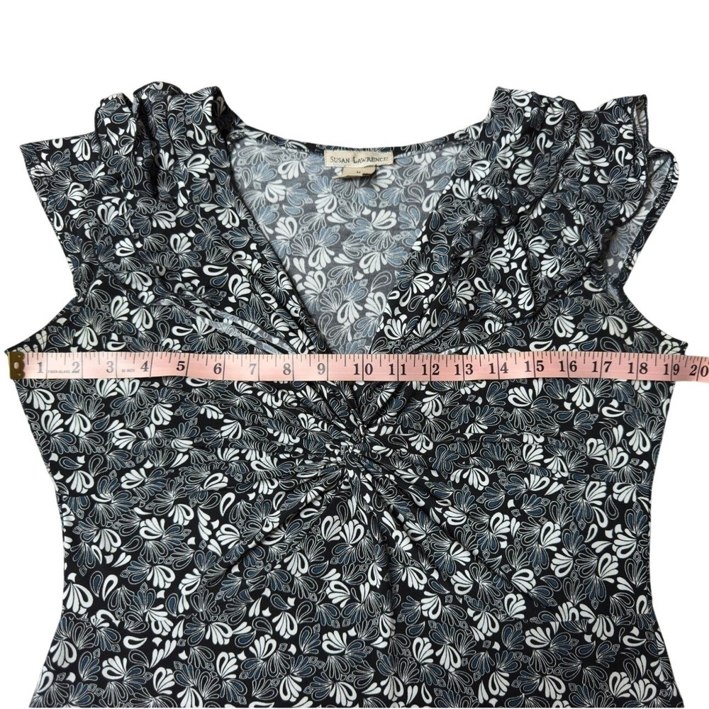 Susan Lawrence Womens Cap Sleeve V-Neck Twist Front Floral Paisley Top‎ Black M - Picture 6 of 7